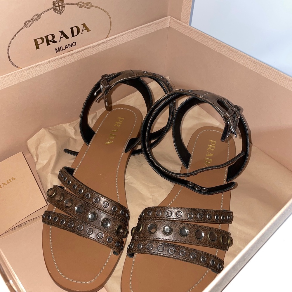 Prada Calzature Donna Ebano Jeweled Sandals Size 35.5